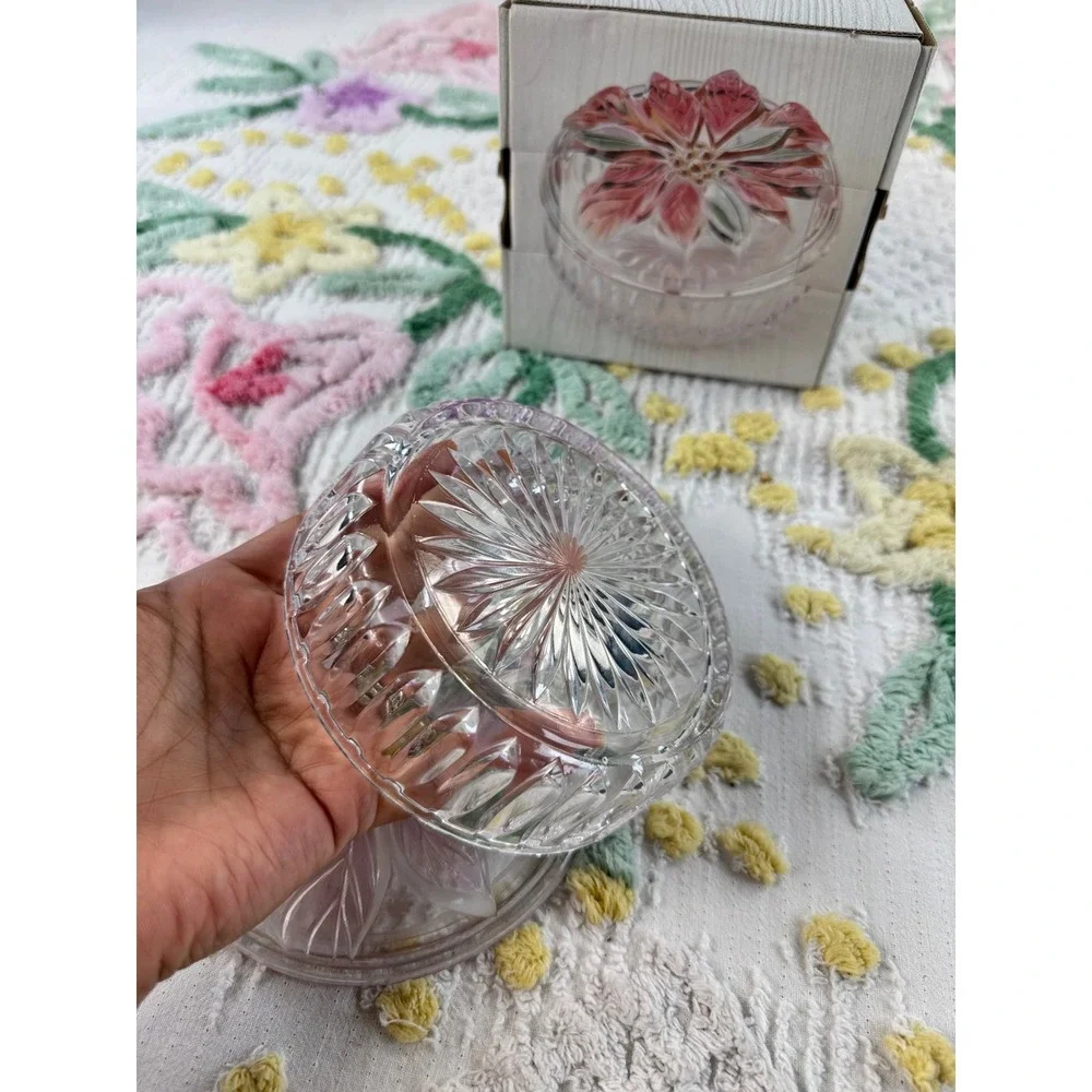 Savoir Vivre Holiday Spirit Poinsettia Glass Trinket Box WY064/505 Japan